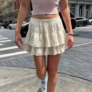 Brandy Melville Izzy Mini Skirt Strawberry Print Tiered Ruffle Viscose One Size